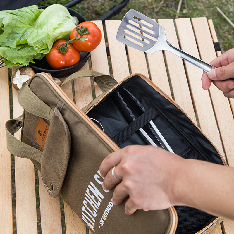 Camping Cooking Sets - 8-teiliges Camping-Kochgeschirr-Set Tragbare Tasche Outdoor-Reise-Utensilien Aufbewahrungstasche