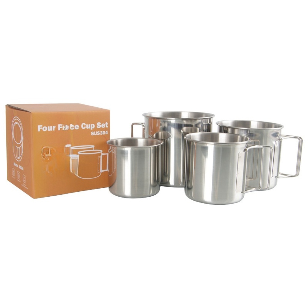 Camping Cooking Set For 4 - Edelstahl 304 Camping-Becher-Set Tragbar mit Klappgriff