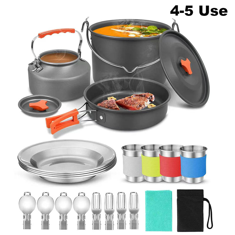 Camping Cooking Set For 4 - Aluminium Outdoor Camping Kochgeschirr Set mit