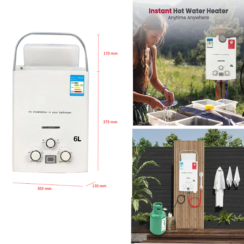 Camping Cooking Propane - Propan-Warmwasserbereiter 6L, Gas-Durchlauferhitzer mit Überhitzungs- und