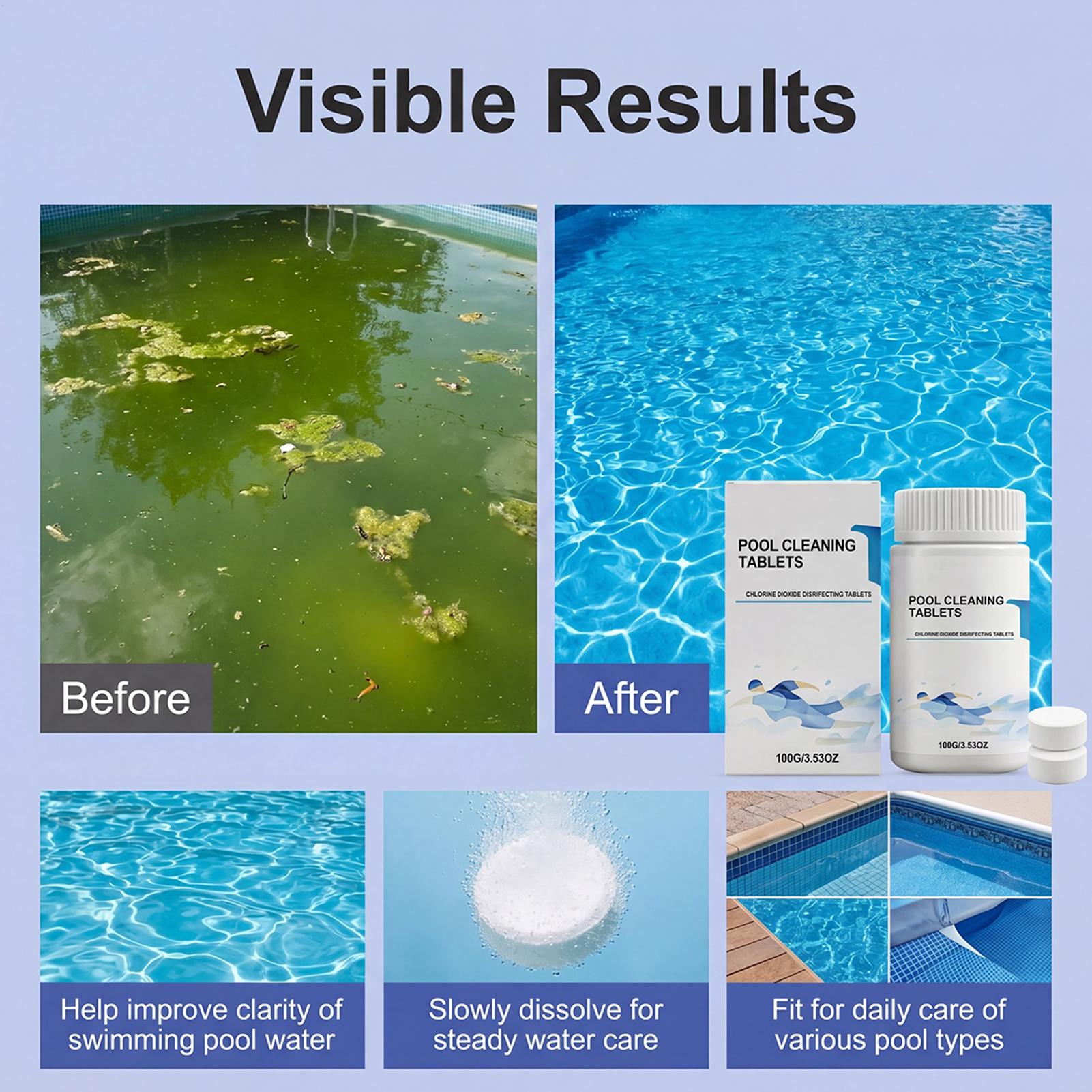 Water Purification Tablet - Wasserreinigungstabletten, Fleckenentferner, Geruchsbeseitiger, Poolreiniger-Tabs für Zuhause,