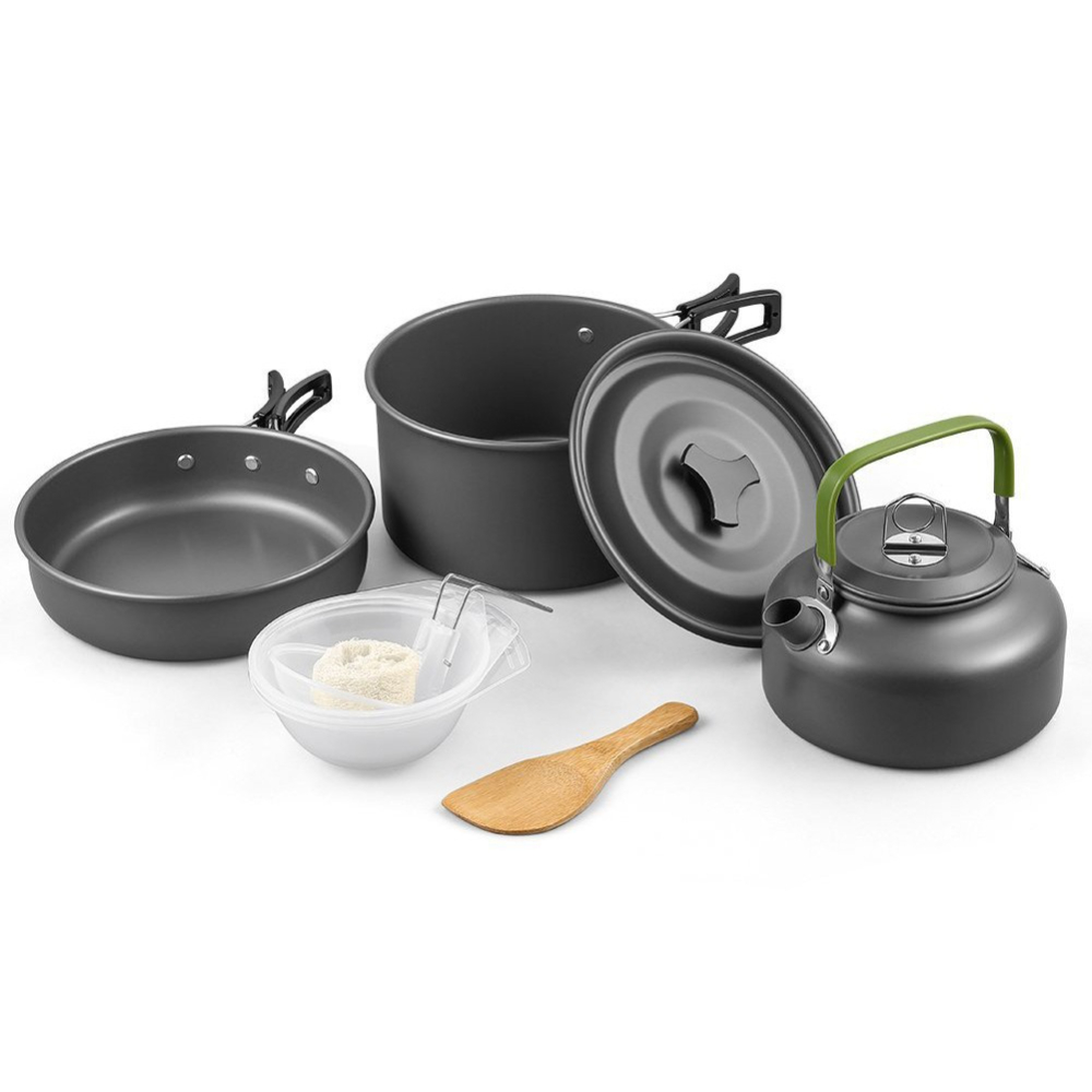 Camping Cooking Set Non Stick - Outdoor-Camping-Kochgeschirr-Set aus Aluminium, antihaftbeschichtet, tragbares Outdoor-Geschirr,
