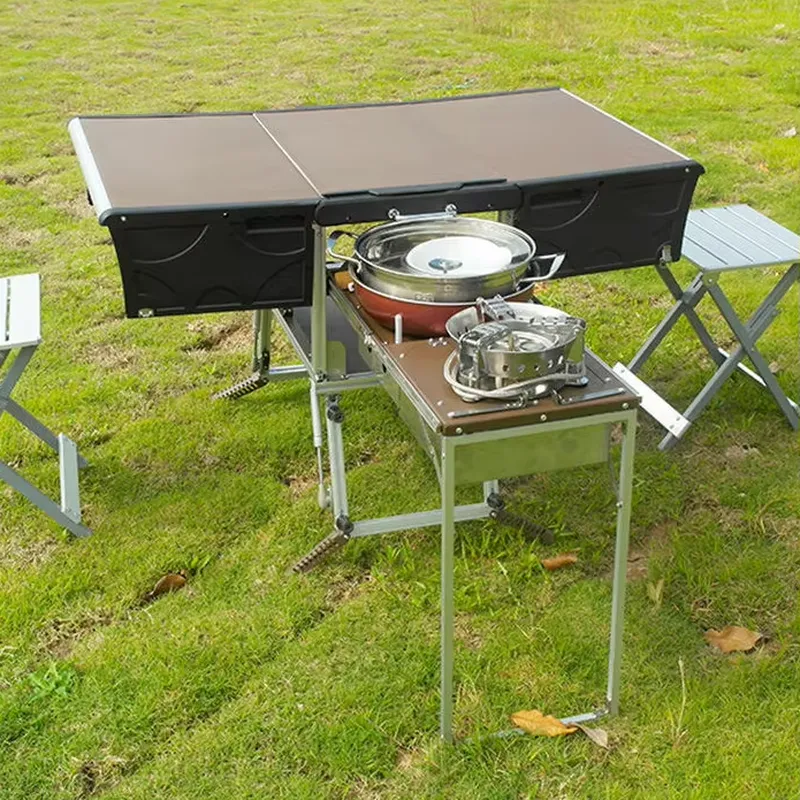 Camping Cooking And Dining Set - Tragbarer Outdoor-Klapp-Food-Trailer, mobile Küche, faltbarer Grill,
