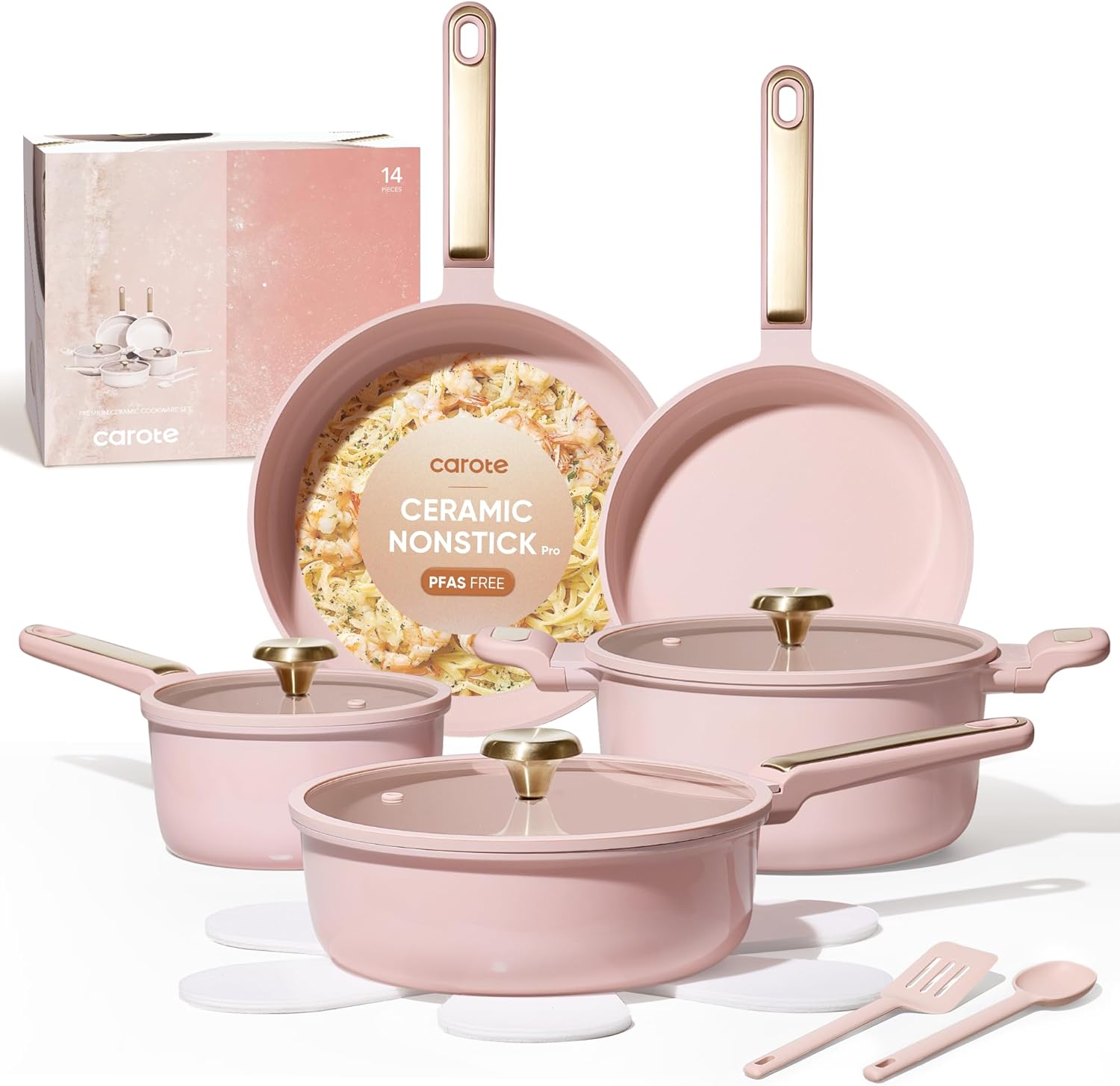 Camping Cooking Set Non Stick - Antihaft-Keramik-Kochgeschirr-Set, 14-teiliges Topf- und Pfannen-Set, Giftfrei