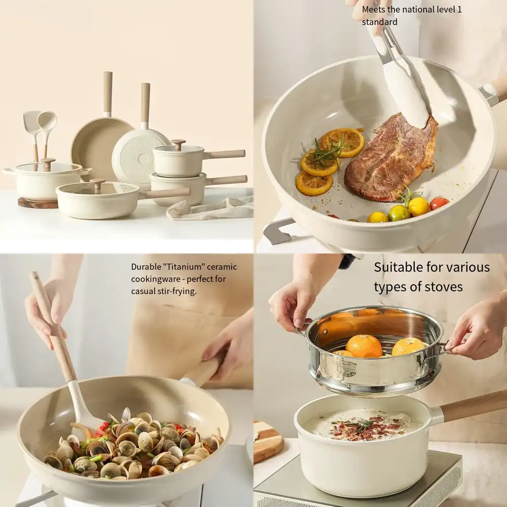 Camping Cooking Set Non Stick - Geling für Chinesische Küchen-Kochgeschirrsets 8-teilig Antihaft-Titan-Keramik-Pfannen