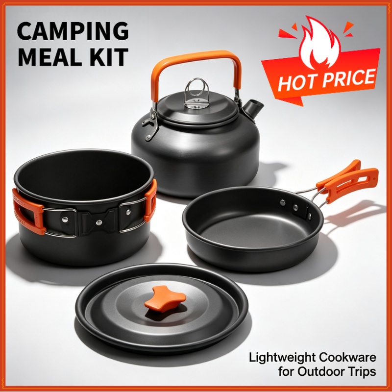 Camping Cooking Set Non Stick - Camping-Kochset, Camping-Kochgeschirr, Reisegeschirr, Outdoor-Picknick-Set, Teekanne für