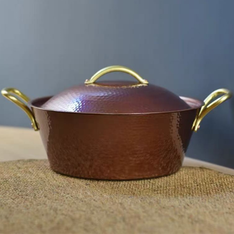 Camping Cooking Pot With Lid - Handgefertigter Vintage-Kupfertopf, verdickter Camping-Topf mit Deckel,